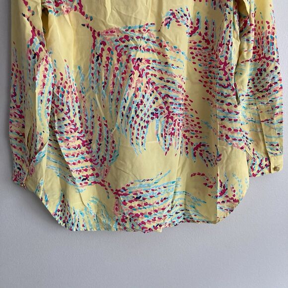 Lilly Pulitzer 100% Silk Top Yellow Printed Long Sleeve Blouse Colorful Size Med - Picture 9 of 12